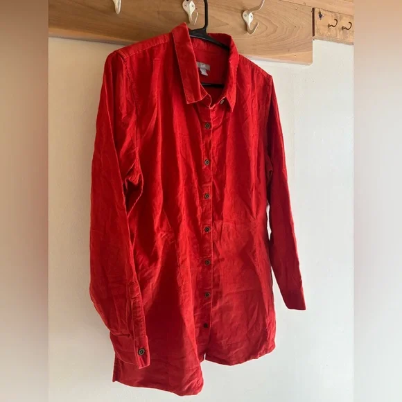 J.Jill Corduroy Tunic Top – Medium Petite – Orange Button-Front - Picture 2 of 9